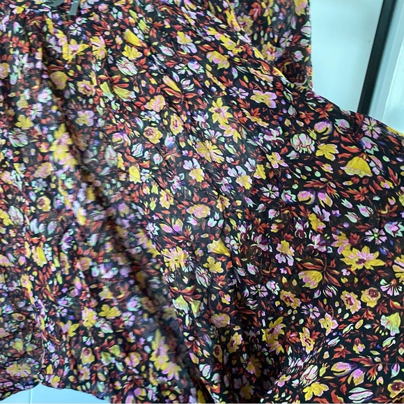by Anthropologie Pauline Balloon-Sleeved Blouse Floral Black Tie Semi Sheer Top - Picture 9 of 15